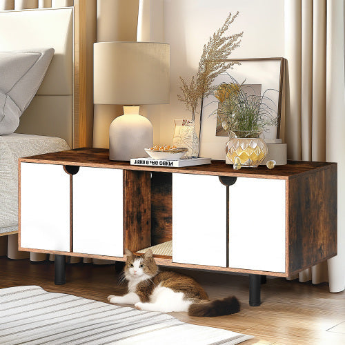 Double Hidden Cat Litter Box Enclosure Cabinet