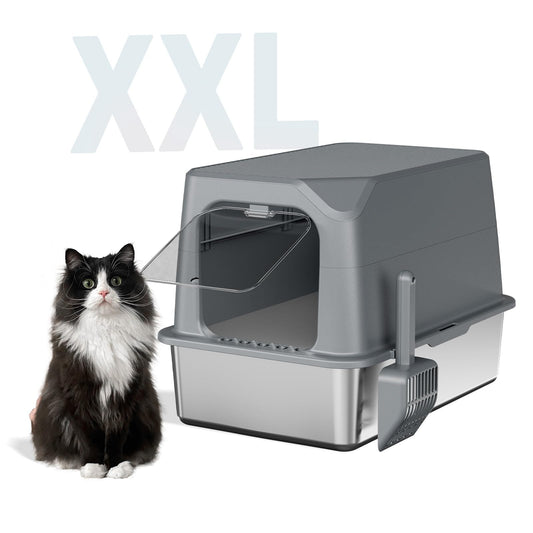 Stainless Steel High-Sided Cat Litter Box with Lid
